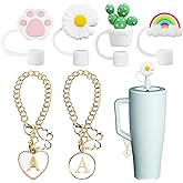 Compatible with Brumate Era Cup Accessories, 4PCS 12mm Cute Straw Cover Cap for Brumate Era Straw Toppers, 2PCS Butterfly Letter Charms for Brumate Cups 30&40 Oz with Handle(A)