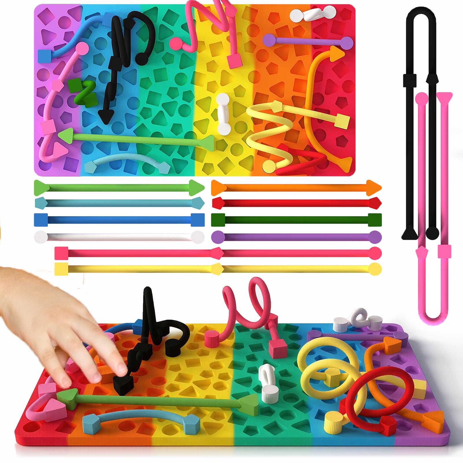 Sensory Activity Board for Kids&Adults, Silicone Fidget Toy for Travel Airplane Car, Quiet Busy Board for Autism ADHD Anxiety Relief, Silent Classroom Toy, Stocking Fillers Gift for Boys Girls