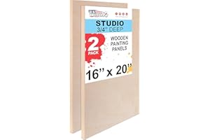 U.S. Art Supply Unfinished Cradled Wood Panels for Painting, 2 Pack of 16x20 inch - Studio Birch Wooden Canvas Boards 3/4" Deep - Mixed-Media Craft, Acrylic, Oil, Encaustic, Paint Pouring Panel Board