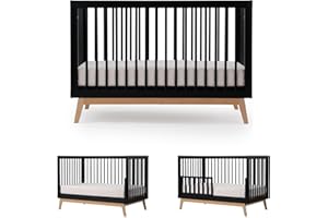dadada Baby Soho 3 in 1 Convertible Wooden Crib to Toddler Bed - Made in Italy, GREENGUARD Gold Certified, Baby-Safe Finish, Sustainable Beech Wood, Modern Design, 3 Adjustable Heights (Black/Natural)