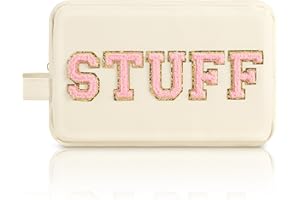 Yowivon Big Makeup Bag Large Travel Cosmetic Bag Toiletry Bag for Women Beige Cute Preppy Stuff Bag Pu Leather Sunscreen Spf Bag, Gifts for Women Mom Bride Bridesmaids