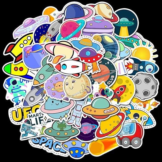 50 Unids En Planeta Cohete Ovni Astronautas Dibujos Animados Lindos Pegatinas Pegatinas Impermeable Equipaje Laptop Pegatinas De Taza De Agua Amazon Es Hogar