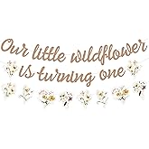 Sursurprise Wildflower 1st Birthday Party Decorations Boho, Spring Floral Our Little Wildflower Is Turning One Girls First Birthday Banner Flowers Sign, Garden Theme 1 One Year Old Bday Decor Supplies