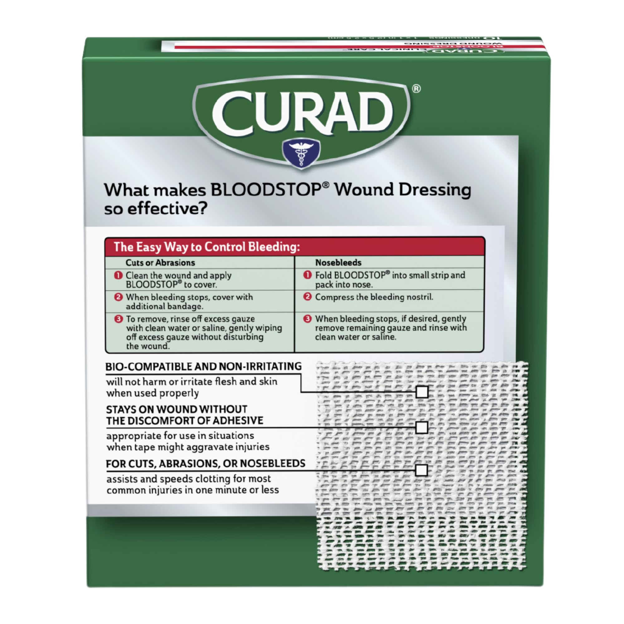 Curad Bloodstop Hemostatic Gauze, Helps Stop Bleeding Quickly, 1" X 1