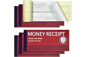 WEIZHEN This 6-pack of Money & Rent Receipt Books (300 sets) features carbonless 2-part receipts, waterproof covers, and sturdy cardboard backing. Ideal for landlords, property managers, and small businesses.