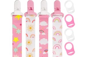 CATEPHE Boho Pacifier Clips for Girls, 4 Pack Pacifier Strap with Adapters for Girls, Pacifier Holder Binky Clips, Baby Girl Newborn Essentials for Baby Teething Toys Baby Shower(Boho)