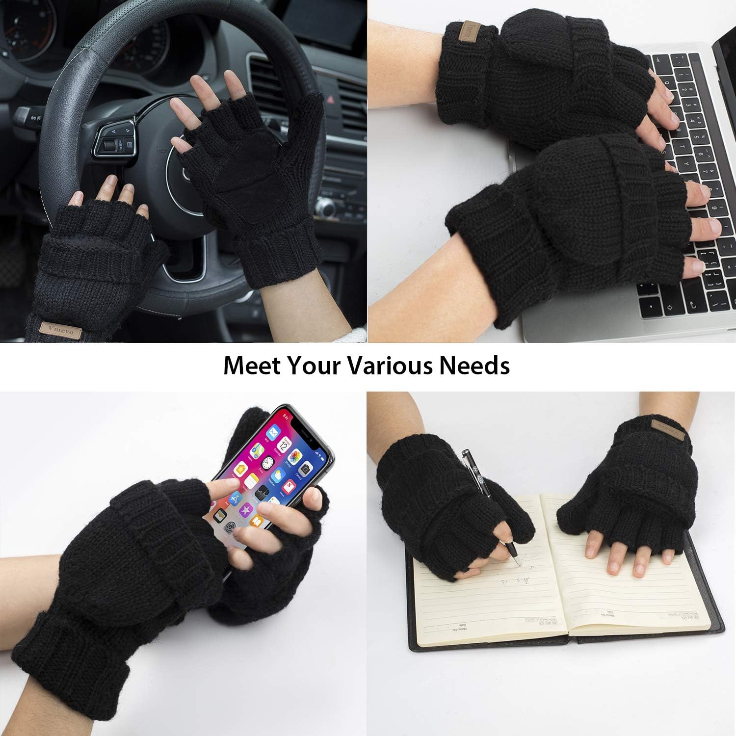 Winter Knitted Convertible Fingerless Gloves Wool Mittens Warm Mitten Glove for Women and Men at  Women’s Clothing store