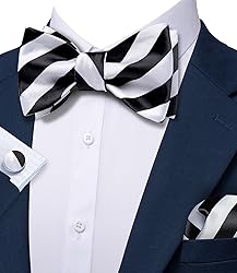 YOHOWA Mens Self Tie Bow Ties Black White Striped