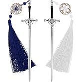 Jeffdad 2Pcs Sword Katana Bookmark Vintage Tassel Metal Pendant Bookmarks Unique Book Lovers Presents Birthday Presents Teacher Gifts Thanks Gift for Boyfriend(Silver Blue + Silver White)
