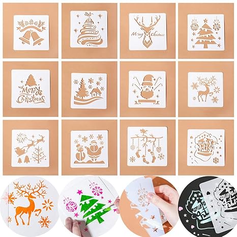 Amazoncom 12pcs Christmas Painting Stencils Diy Drawing