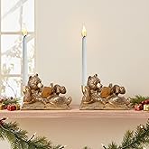 Gold Animal Candle Holders - Bear Set of 2 Vintage Rustic Pedestal Candlesticks, Easter Decorations, Centerpieces for Fireplace Mantle & Dining Table