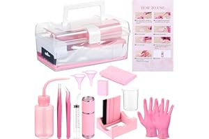 LemonRoad 15 Pcs Snow Globe DIY Tumbler Tool Kit Include Storage Box Squeeze Bottle Funnel Silicone Cup Cradle Measuring Cup Flashlight for Beginner Making Supplies Thanksgiving Day Gifts(Pink)