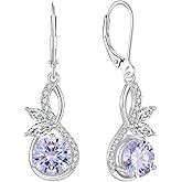 CARICY Infinity Earrings 925 Sterling Silver Butterfly Dangle & Drop Earrings Birthstone Leverback Earrings for Women Birthday Valentine's Day Christmas Jewelry