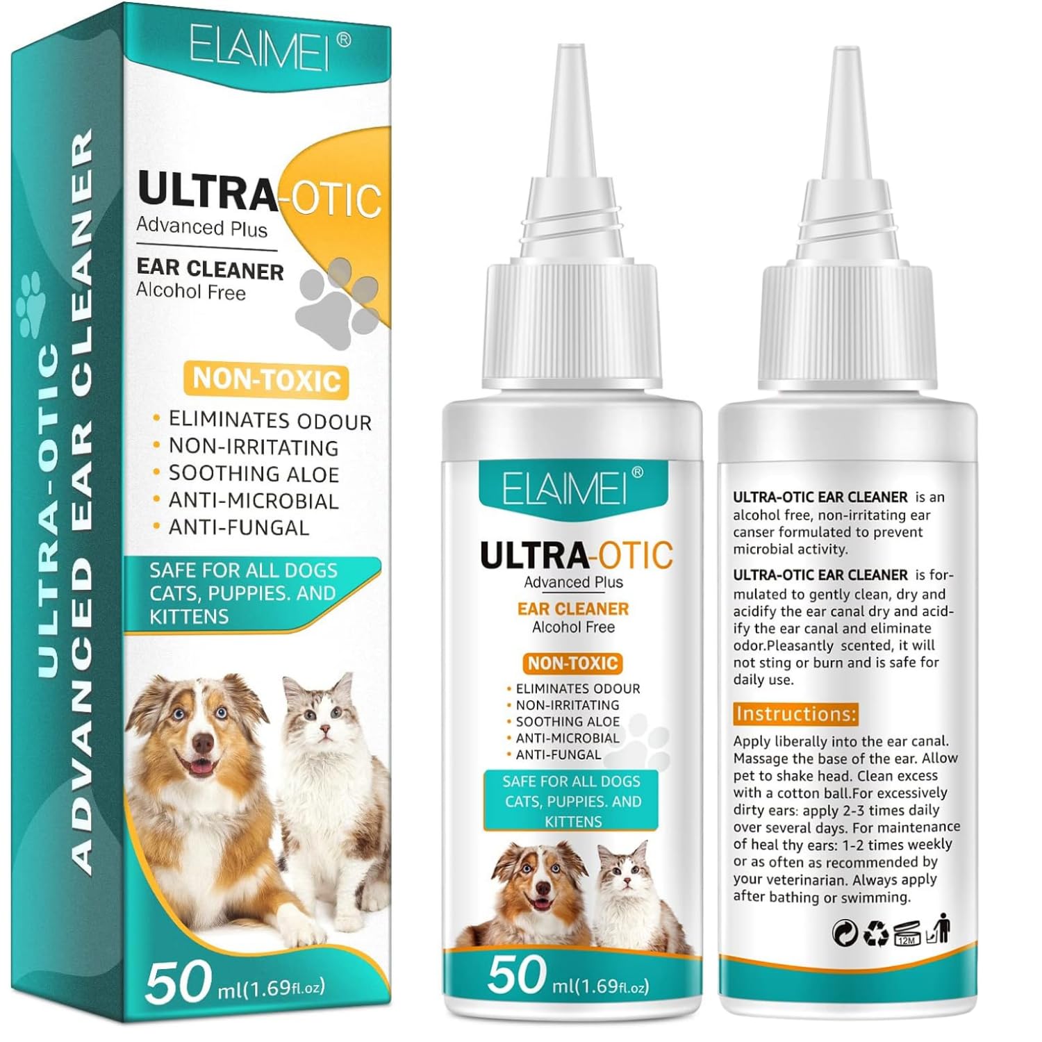 Sanrik Dog Ear Cleaner, Dog Ear Drops for Infection Antibiotics, Non-Toxic, Non Irritating, Anti Fungal Ear Drops for Dogs & Cats, Dog Ear Infection Treatment, Dog Ear Cleaner Solution (1 pack)