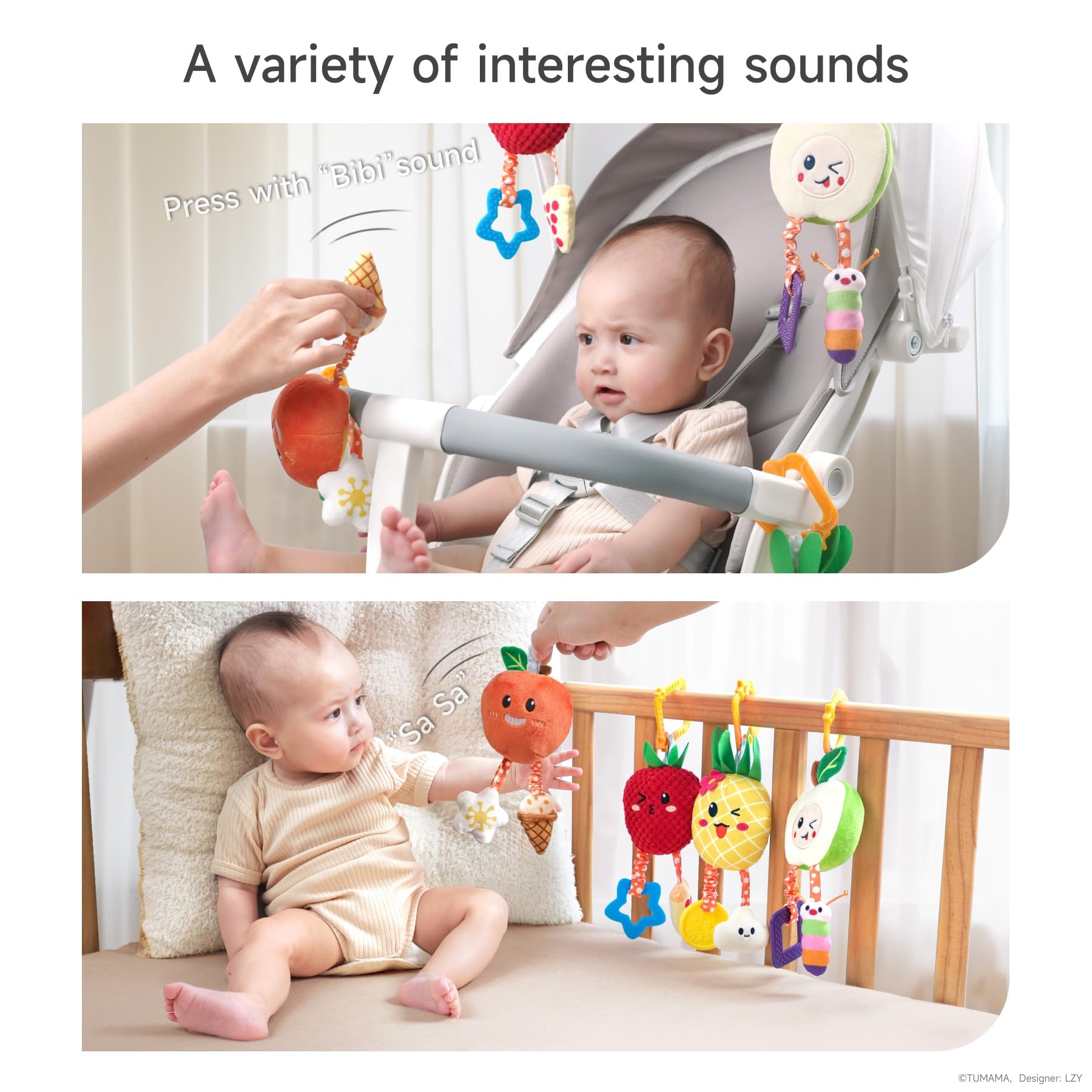 OR OR TU Baby Toys for 3 6 9 12 Months, Hanging Toys Fruit Rattles Infant Newborn Stroller Mobile Toys Car Seat Crib Plush Wind Chime for Boys Girls