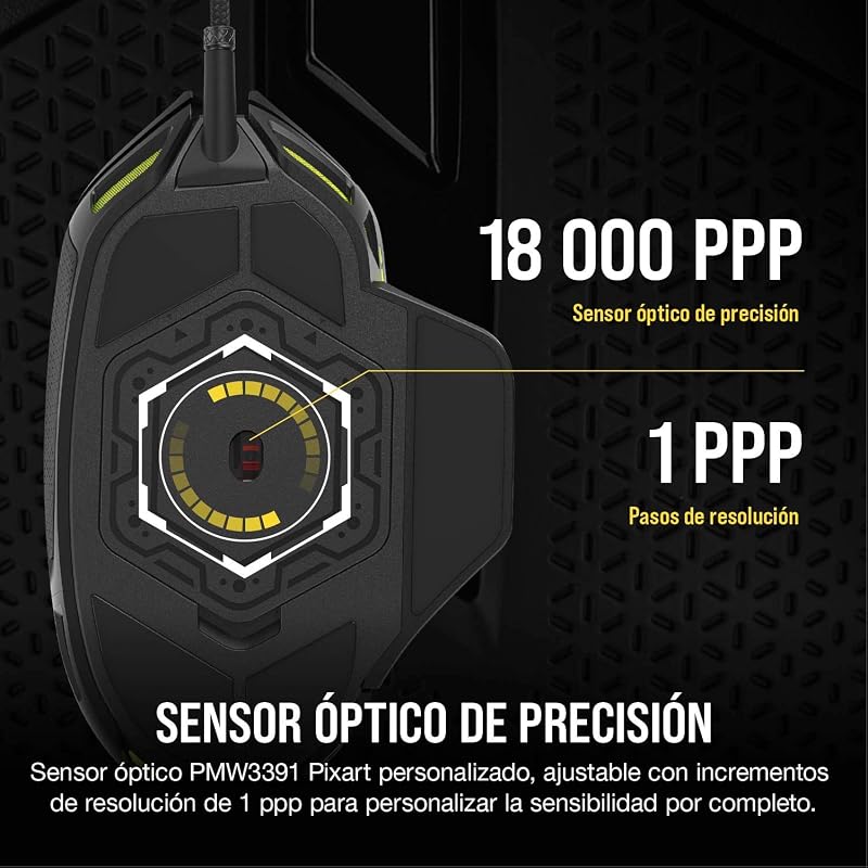 NIGHTSWORD RGB FPS/MOBA Rato de jogo com fios - 18.000 DPI - 10 Botões Programáveis - Sistema de Peso - Compatível com iCUE - PC, Mac, PS5, PS4, Xbox - Preto