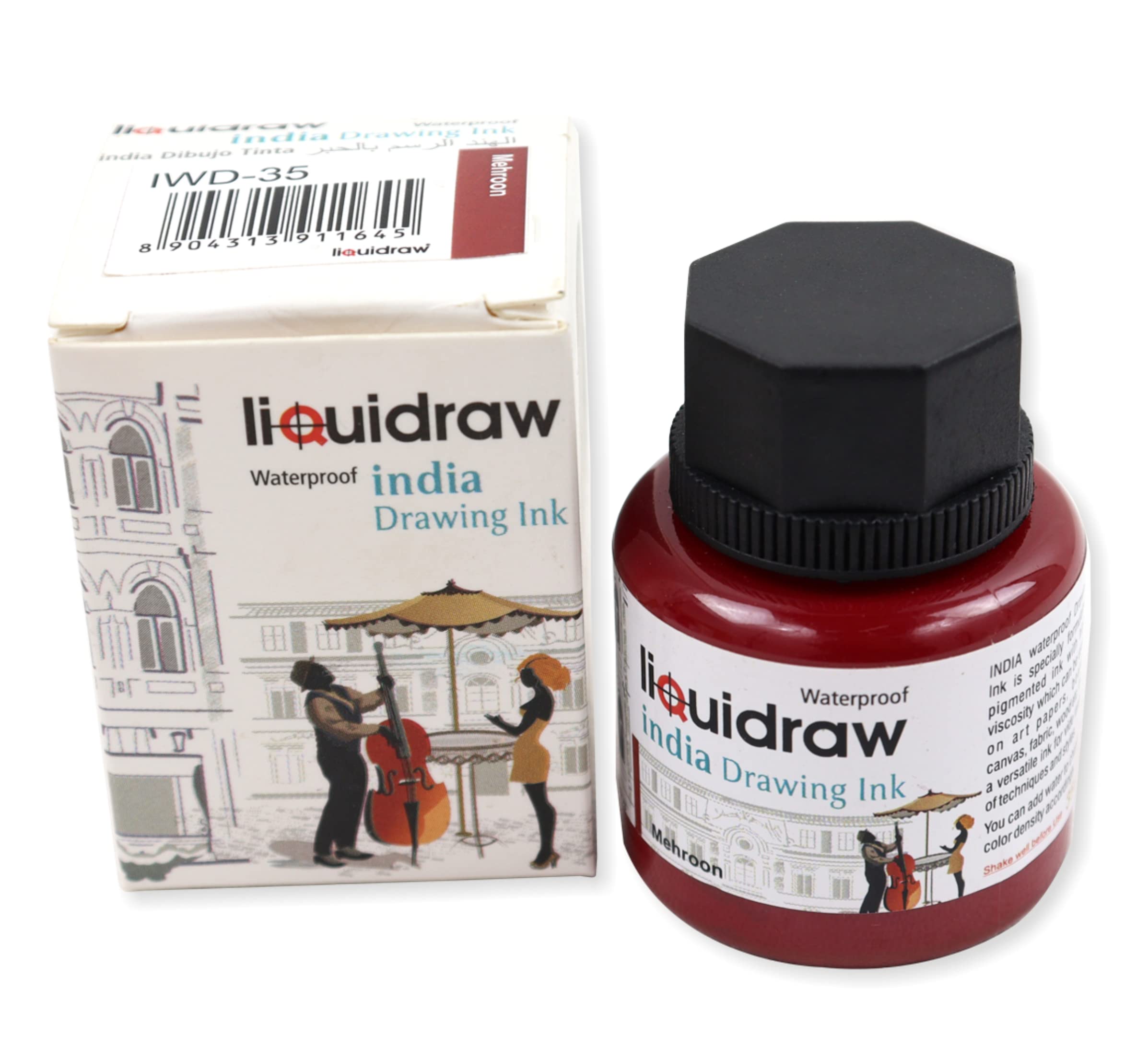 Liquidraw Coloured Drawing Ink India Ink, Waterproof 20 Assorted Colours, 35ml Indian Inks for Artists (Maroon)