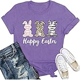 IFQ Easter Bunny Shirts for Women Happy Easter T-Shirt Cute Leopard Rabbit Face Tshirt