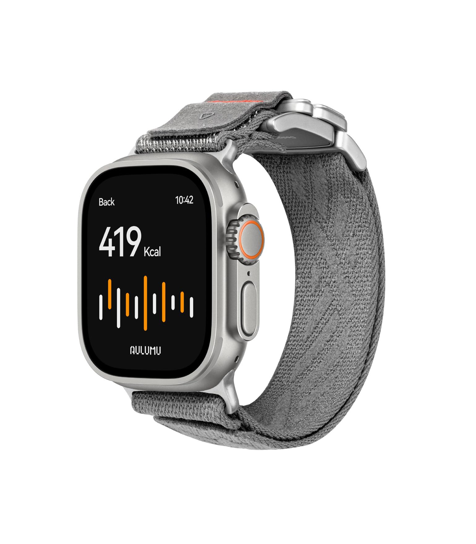 Photo 1 of Aulumu C03 Snap Functional Titanium Buckle for Apple Watch Ultra (3/2/1) Nylon Band | Luxury Embossed Texture Knit | Quick-release Design | iWatch Bands for 49/46/45/44MM - Natural Titanium/Gray