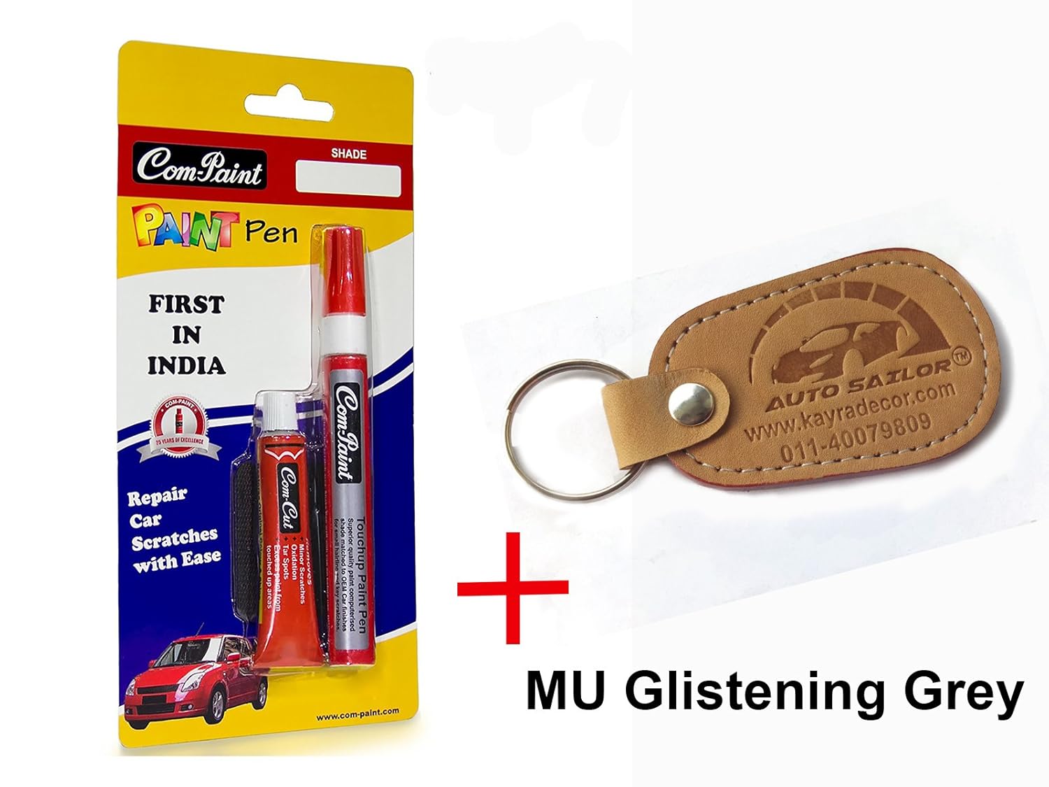 Com Paint Scratch Remover Pen Kit For Maruti Cars Glistening Grey With Keychain