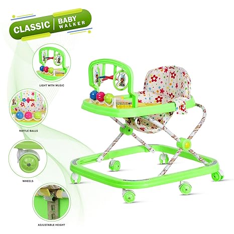 Dash Classic Baby Walker with Rattles and Hanging Toys (Green)