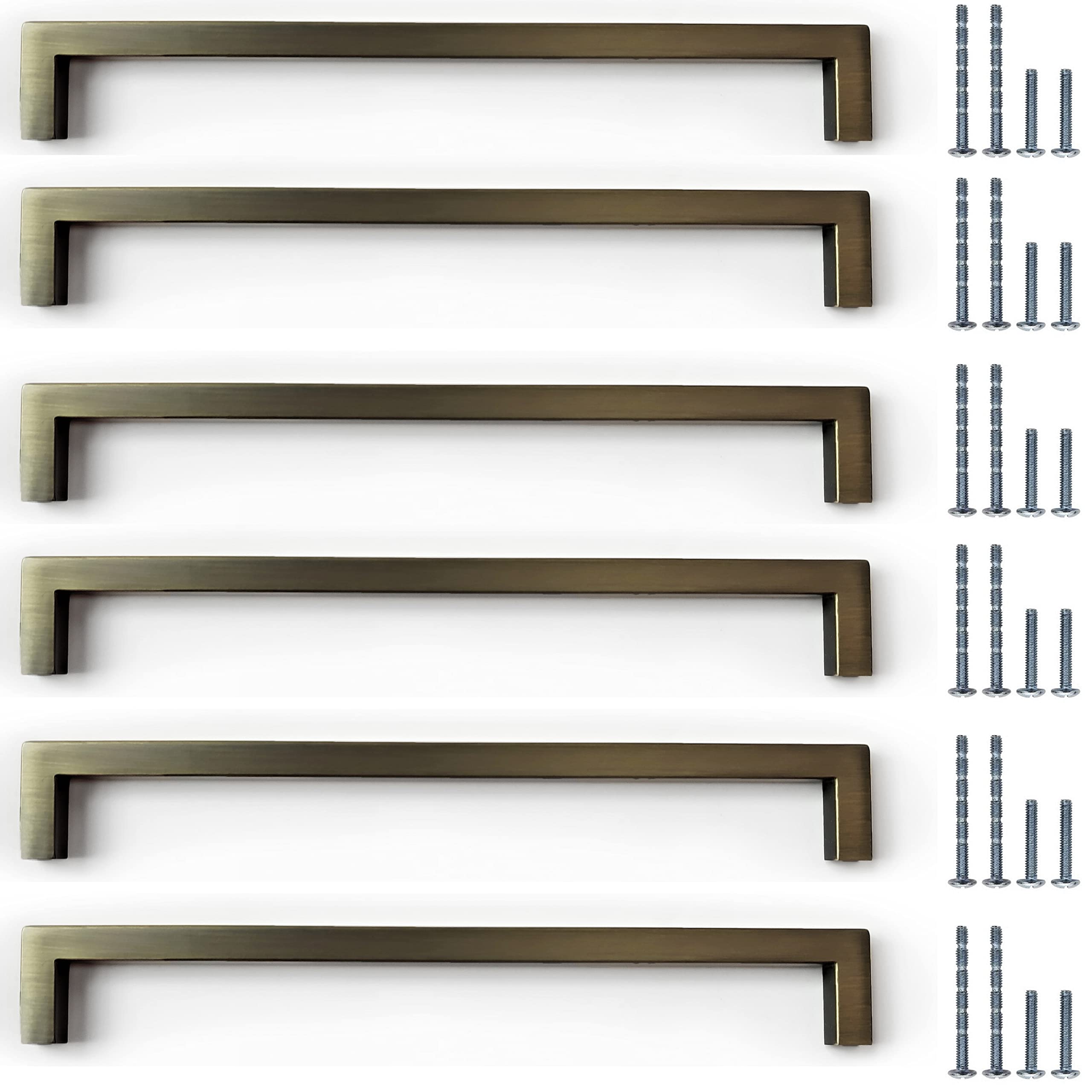 French Furniture Fittings Matt Antique Brass Finish Kitchen Cabinet D Pull Handles - Set of 6 Cupboard Drawer Handles Available in 128mm, 160mm and 192mm (192mm Between fixings)