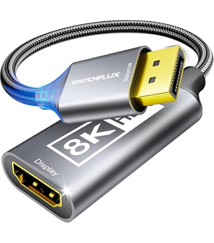8K@60Hz DisplayPort To HDMI Adapter, Uni-Directional DP 1.4a To HDMI 2.1 Converter Cable, Support 8K, 4K@120Hz, 2K@240Hz, VRR, HDR, HDCP 2.3, DSC 1.2a For HP, AS, DELL, GPU, AMD, NVIDIA