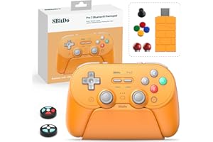 8Bitdo Pro 3 Bluetooth Controller with TMR Joysticks, Swappable ABXY Buttons, Pro Back Buttons, Charging Dock, Hall Effect Triggers for Switch/Switch 2, Windows, Apple, SteamOS, Android (Orange)