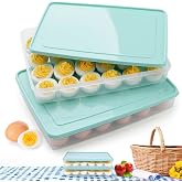 HAKSEN Deviled Egg Containers with Lid, (Set of 2), Deviled Egg Holder Tray Carrier for Refrigerator with 48 Holes, Fridge Stackable Kitchen Portable Countertop Storage