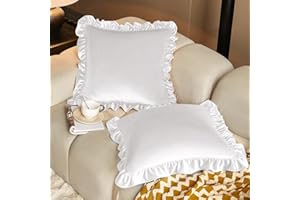 KKJIAF White Velvet Throw Pillow Covers 18 x 18 Inch Set of 2, Ruffle Euro Pillow Shams Velvet Square Pillow Case for Sofa Bedroom Couch Decorative