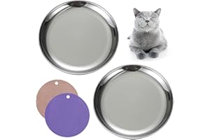 RMNHPTK Cat Food Dishes, Stainless Steel Cat Bowls Relief Whisker Fatigue Cat Bowl Cat Food Plates with Non-slip Mats Shallow Cat Bowl for Wet & Dry Food (2 PCS, Medium)