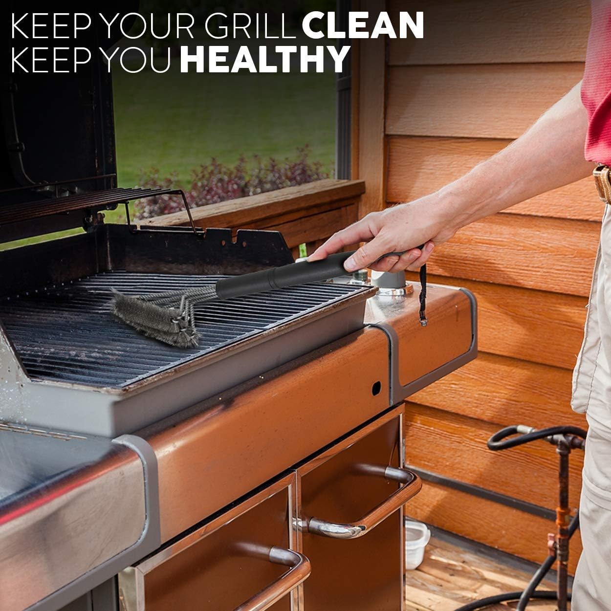 Kaluns Grill Brush, BBQ Grill Brush, Grill Brush and Scraper Set, Includes Two Brush Heads, one Removable 18" Long Handle, Stainless Steel Durable Wire Bristles, Cleaning Tool for All Barbeques: Kitchen & Dining