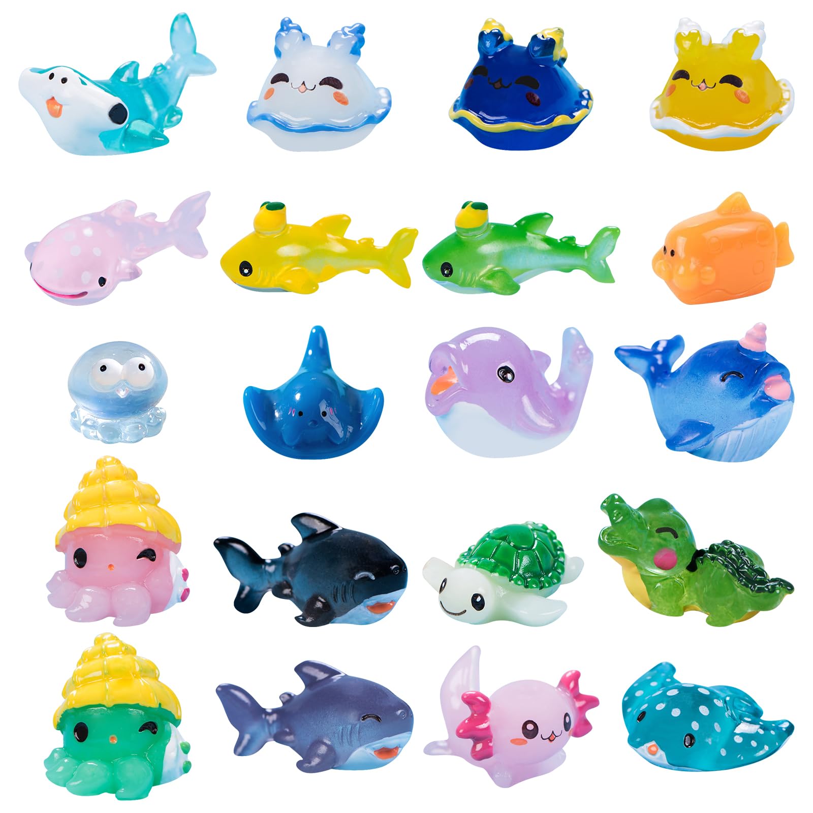 GLAITC Mini Sea Animals Collection 20 Pcs Miniature Resin Figures for DIY Mini Aquariums, Fish Tanks, Decorating Rooms