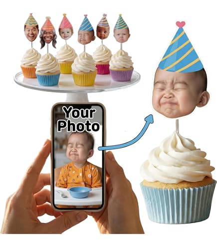 Personalized Face Cupcake Toppers (6 Pcs) | Custom Photo Cupcake Picks | Any Occasion