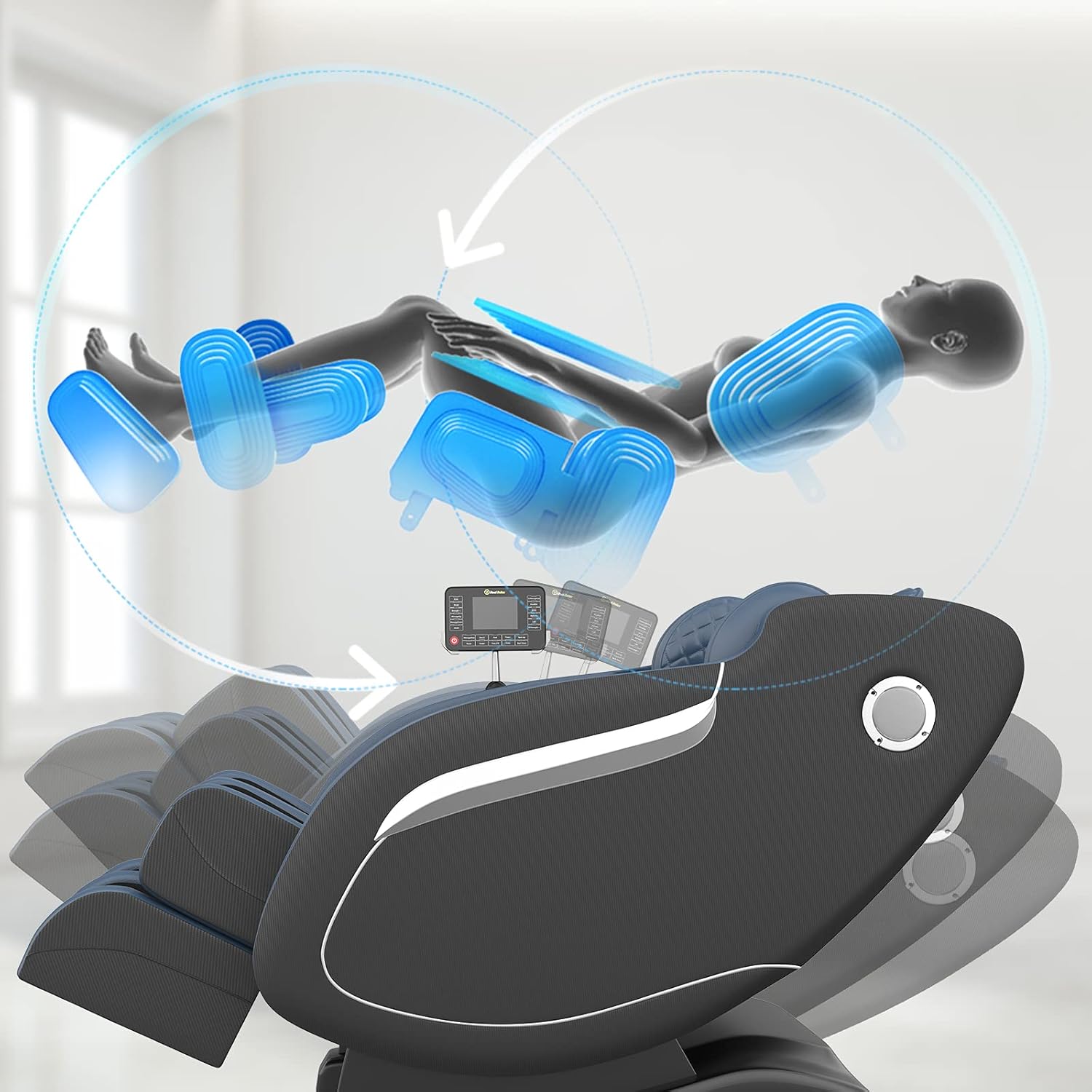 Real Relax 2020 Massage Chair, Thai Yoga Stretch 3D SL-Track Zero Gravity, Full Body Shiatsu Massage Chair with Tap, Bluetooth Heating and Foot Roller Massager (Blue): Furniture & Decor