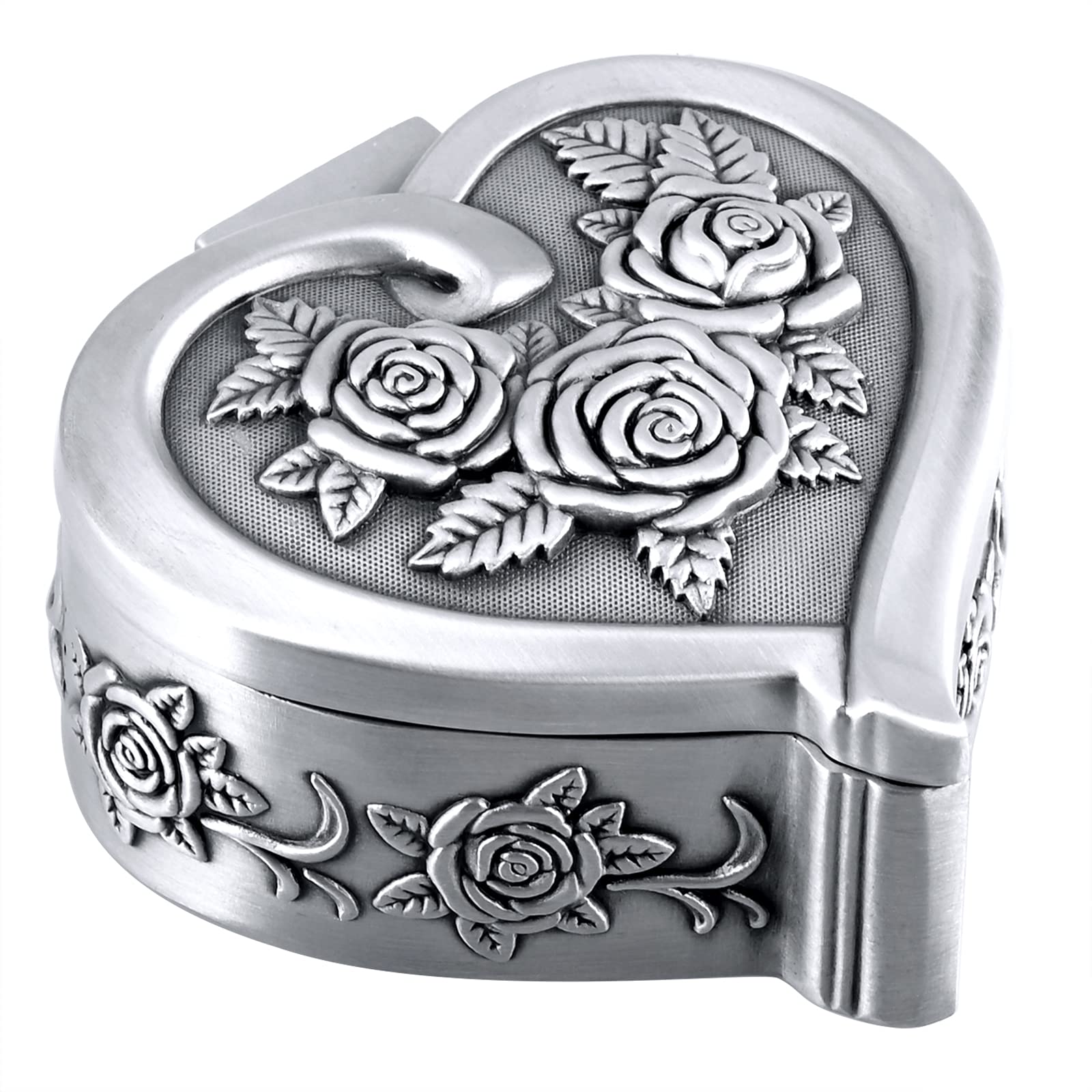 INFINIONLY Jewelry box for women, Tin alloy jewelry box, vintage heart carved flowers jewelry box, heart jewelry storage box, handicrafts, no deformation, no rust