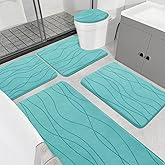 YIHOUSE Memory Foam Bathroom Rug Sets 5 Piece, Ultra Absorbent Bath Mat for Bathroom - Non-Slip Machine Washable & Dry Quickly, 5 Piece Bathroom Mat Set,Teal