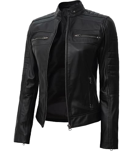 fjackets Real Leather Jacket Women - Cafe Racer Slim Fit Womens