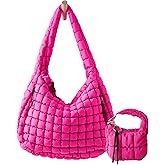 Large Quilted Puffer Tote Bag for Women with Mini Pouch Puffy Crossbody Bags Purse Hobo Puff Shoulder Carryall Gym Travel
