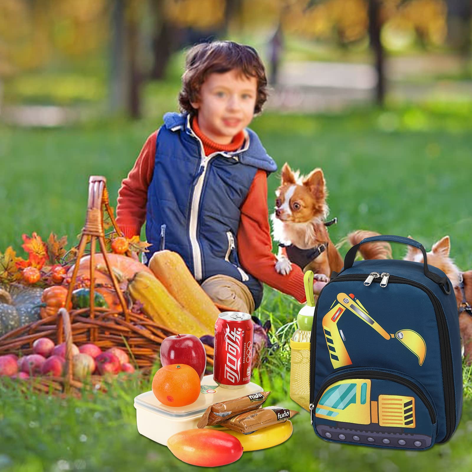 BTOOP Lunch Box Kids for Boys Insulated Lunch Bag Cute Reusable Thermal Meal Cooler Tote Bags with Removable Shoulder Strap for School Travel