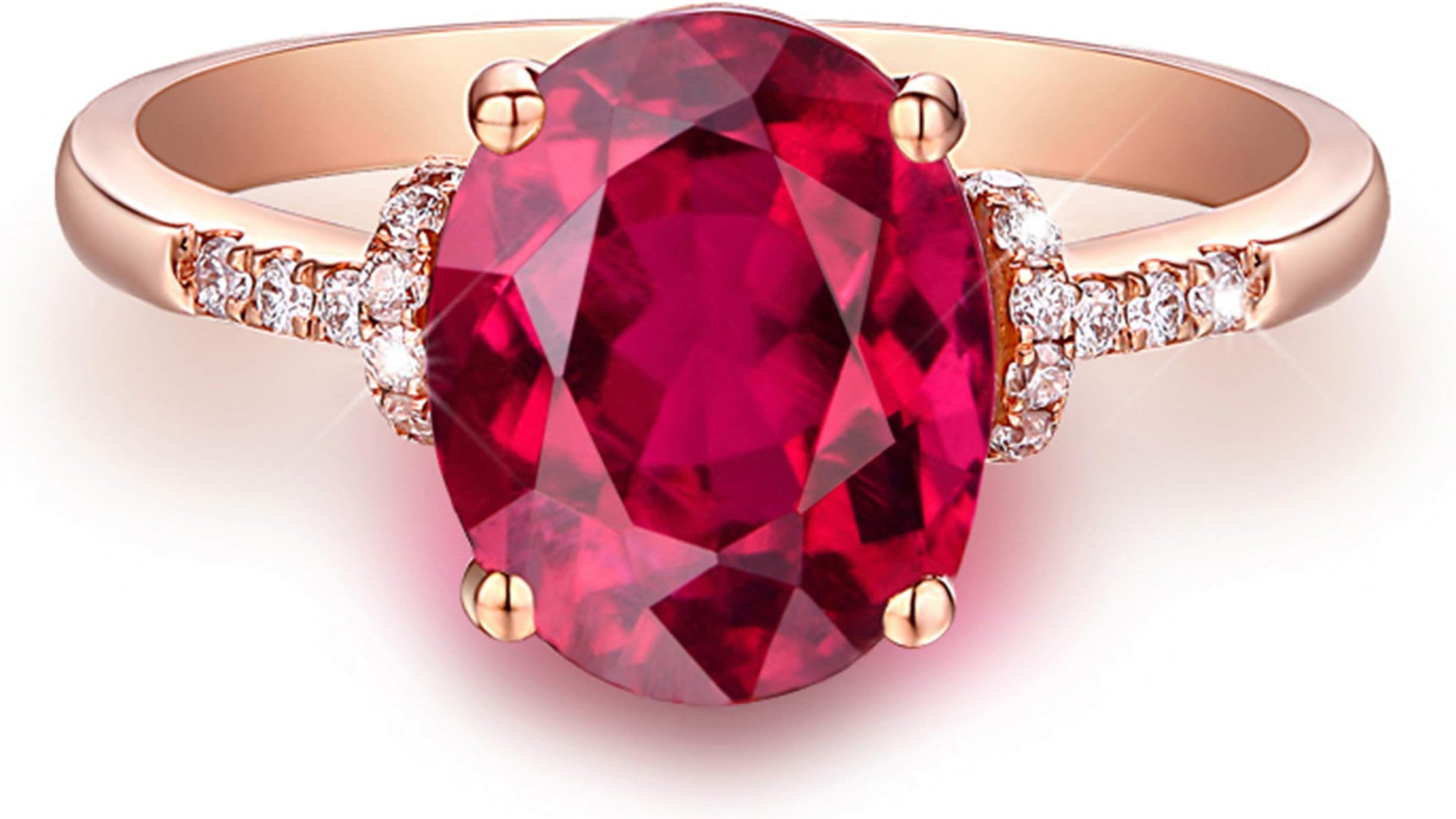 Epinki 18K Gold Ring Oval Shape Women Engagement Ring Proposal Ring with 0.8ct Red Tourmaline