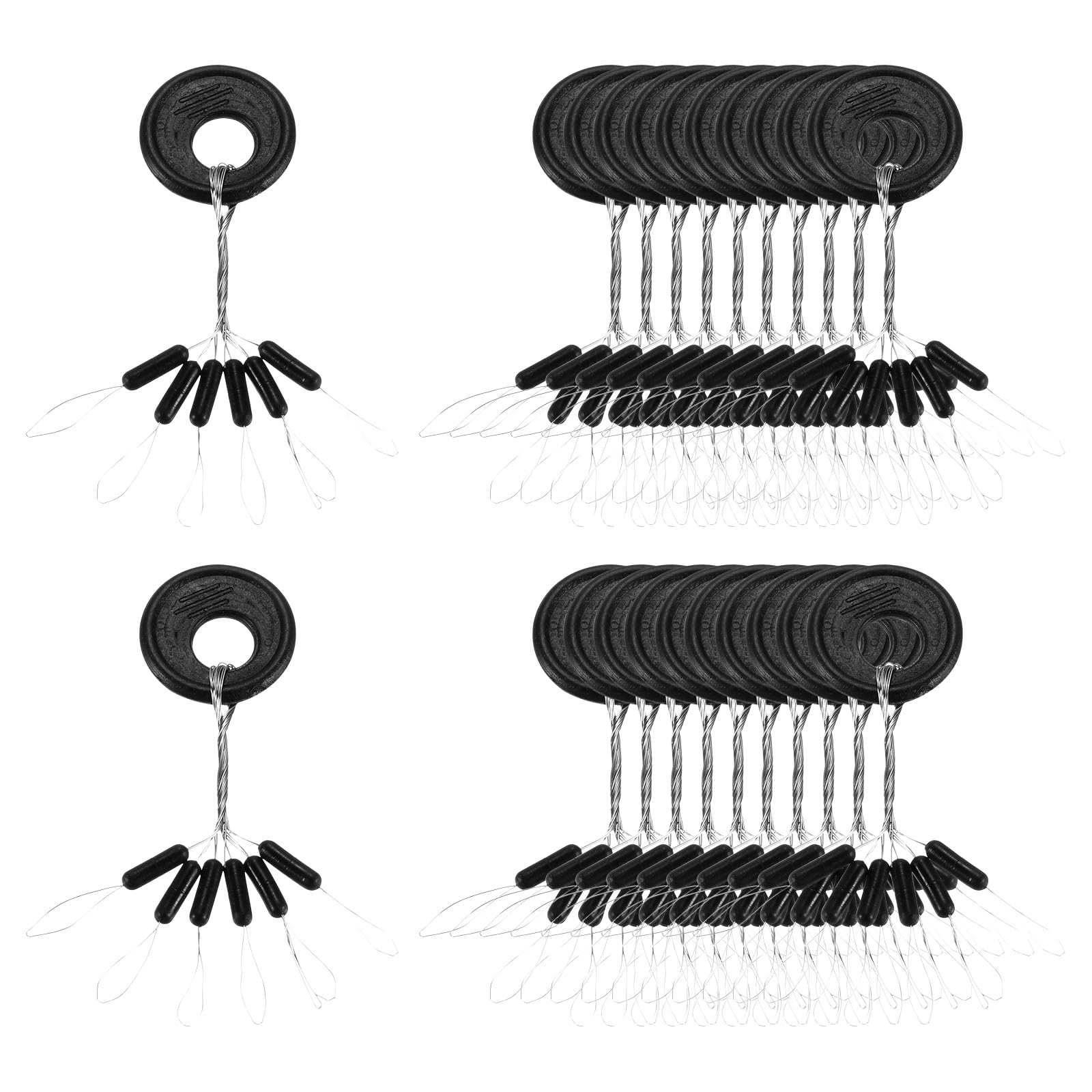 PATIKIL L Size Fishing Rubber Bobber Beads Stoppers, 600 Pieces 6 in 1 Float Sinker Stops Cylinder Shape with Storage Case, Black