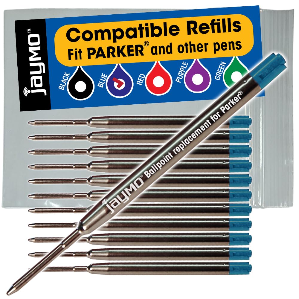 Jaymo Replacement for Parker 1950371 - Measures 3.875 in / 98 mm Long - G2 Ballpoint Pen Refill - 12 Blue