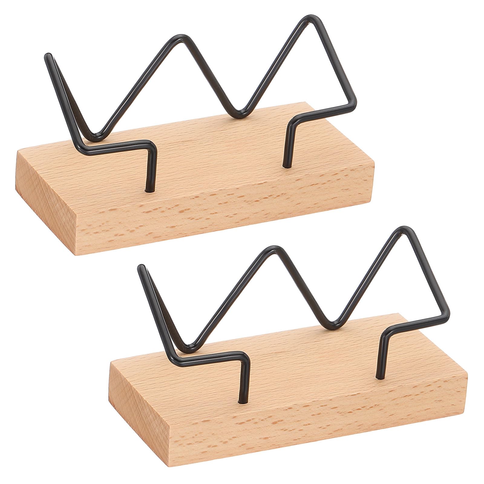 PATIKIL Wood Business Card Holder for Desk, 2 Pcs Desktop Business Card Holder Wooden Name Card Display Stand Organizer for Office Home Exhibition, Light Wood Color, Black