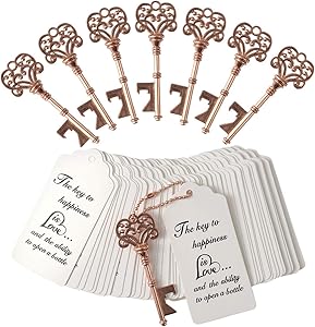 DerBlue 60 PCS Key Bottle Openers,Vintage Skeleton Key Bottle Opener, Wedding Favors Key Bottle Opener Rustic Decoration with Escort Tag Card
