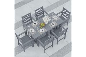 BIVODA 7-Piece Outdoor Dining Set, HDPE All-Weather Patio Table and Chairs Set for 6, Outdoor Patio Furniture Sets with Umbrella Hole for Outside, Deck, Backyard, Garden (Grey)