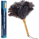 Aldwin Ostrich Feather Duster, 16 inch Ostrich Feather Duster with Wood Handle Reusable, Fluffy Natural Genuine Handheld Feat