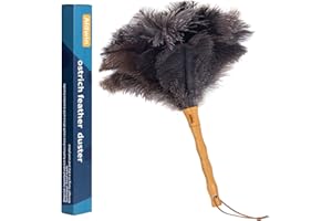 Aldwin Ostrich Feather Duster, 16 inch Ostrich Feather Duster with Wood Handle Reusable, Fluffy Natural Genuine Handheld Feather Duster for Cleaning Supplies, Home, Car, Office
