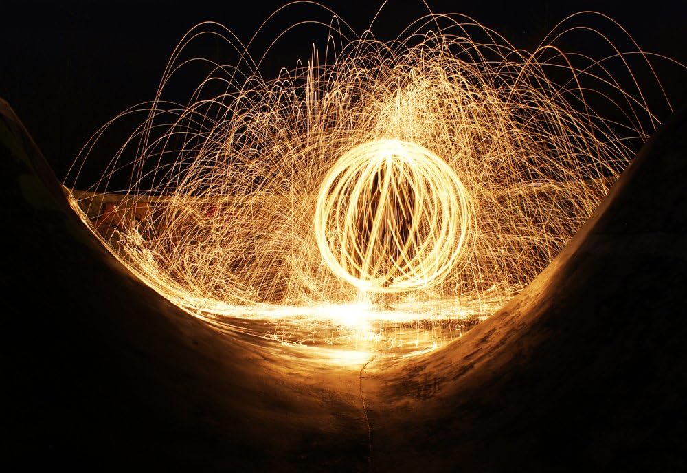 Fire in the Bowl - Light Graffiti Canvas Print - Ltd Edition of 25 - Long Exposure Light Art Photography. Big Colour Pink