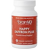 BRAINMD Dr Amen Happy Saffron Plus - 90 Capsules - with Saffron Flower Extract, Curcumin & Zinc - Vegan, Gluten Free - 30 Servings